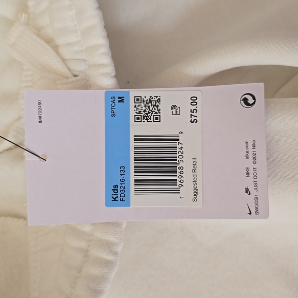 Nike Air Kids Standard Fit Taper Leg Regular Length Fleece White Jogger Size M - Picture 5 of 11